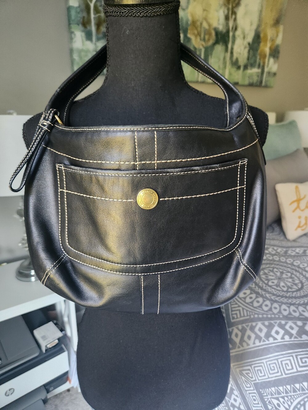 Coach Black Tote with Gold-Tone Zip Accent